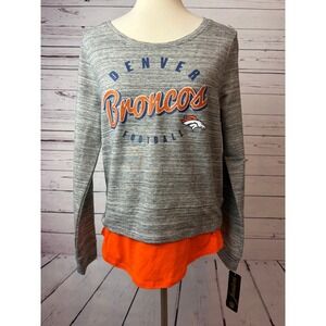 Denver Broncos NFL Team Apparel Juniors Large Twofer Pullover Sweatshirt NWT‎